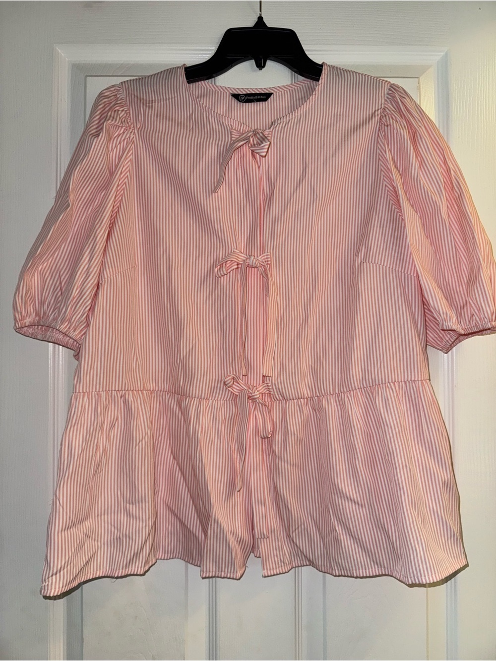 Pink Striped Tie-Front Peplum Blouse